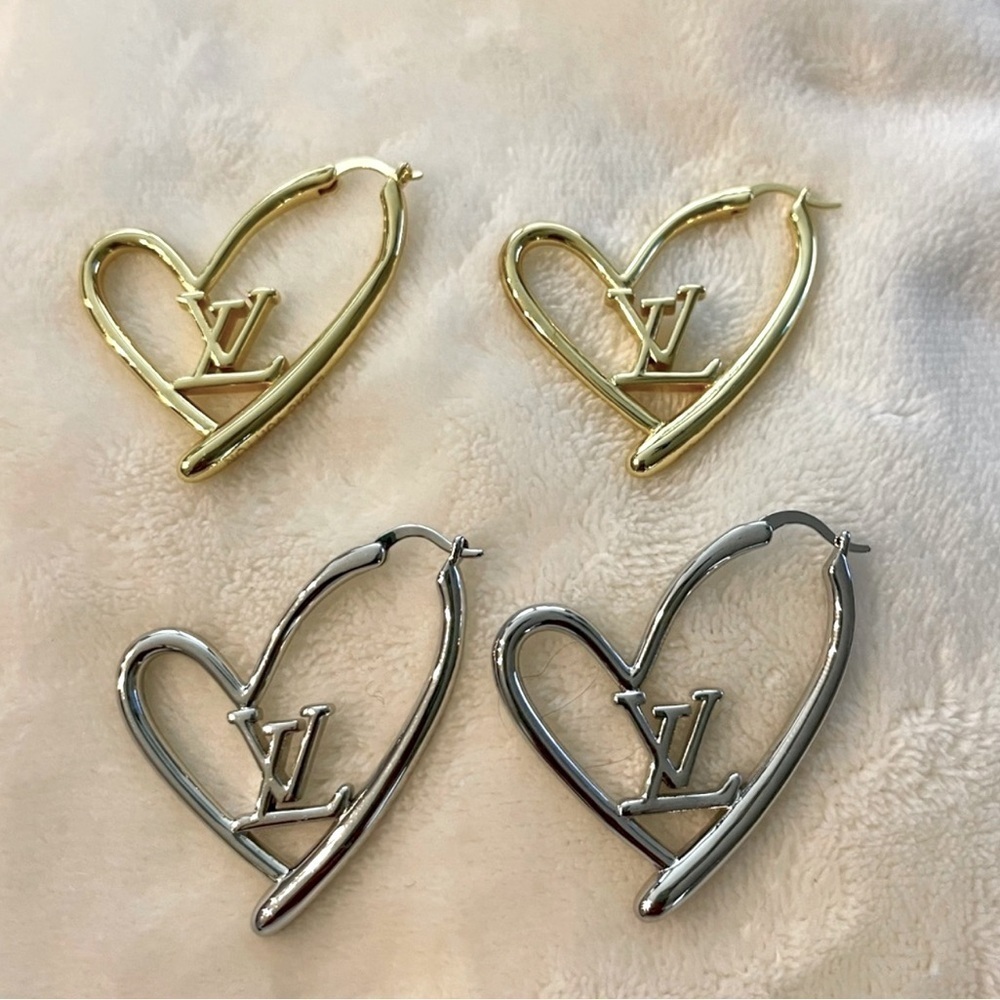 LV Heart Shaped Earrings-Gold or Silver